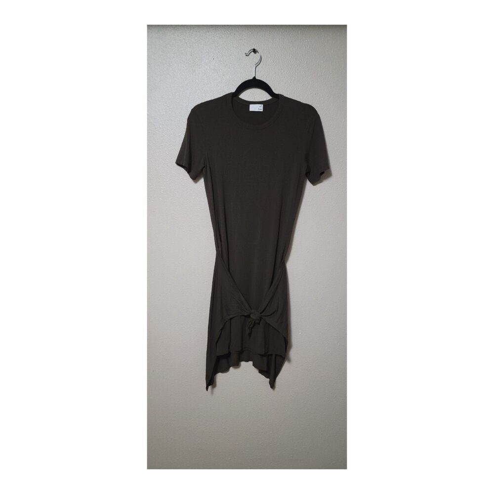Wilfred Aritzia Olive Brown Bair Tie Front T-shirt Dress, Women's Size X-Small